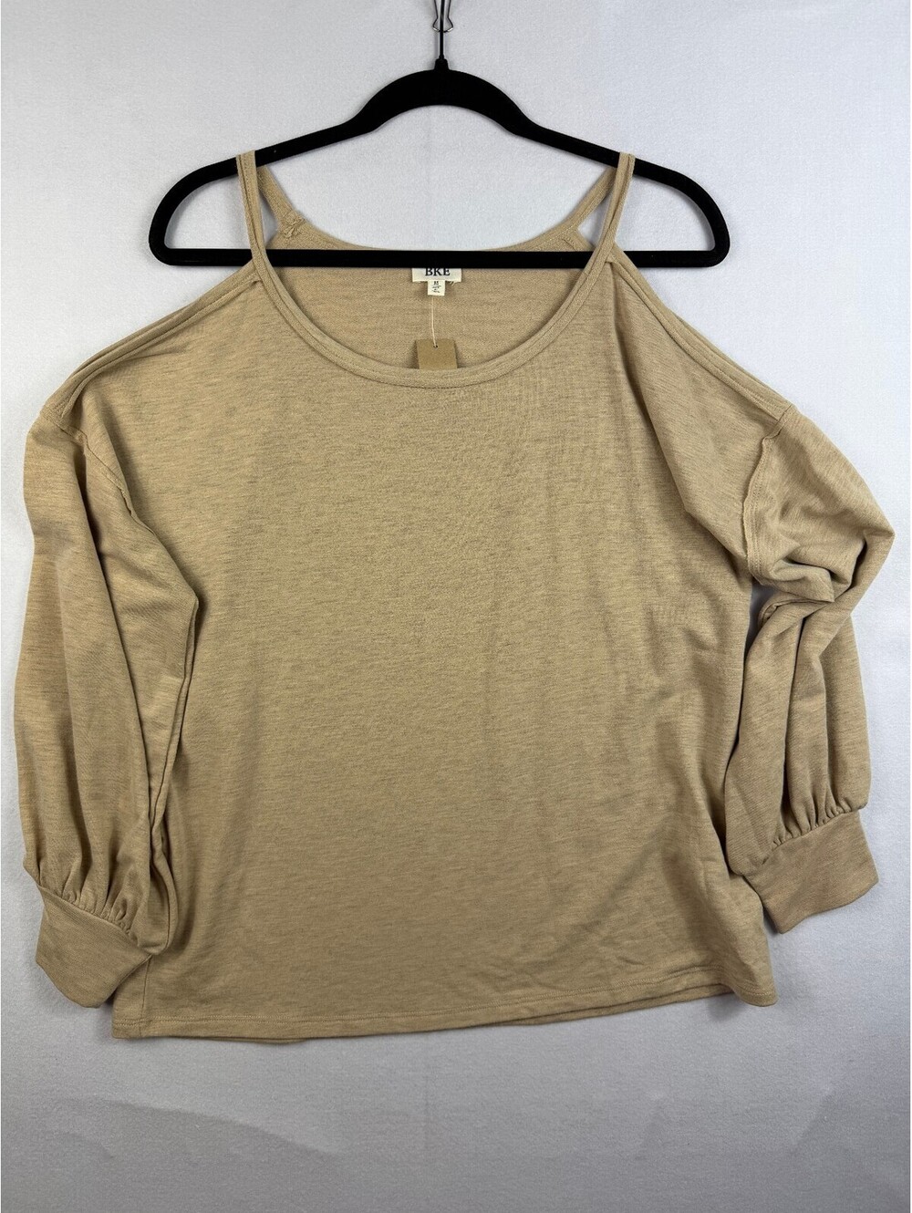 BKE Oatmeal Cold Shoulder Long Sleeve Blouse Top Size M